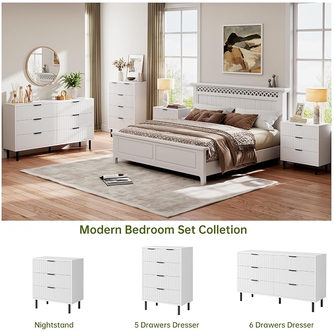 GarveeHome White Wave Fluted 5 Drawer Dresser for Bedroom, Modern Wood Chest of Drawers with Wide Drawers, Closet Dresser Organizer with Anti-Tipping Device and Metal Legs for Hallway Entryway - Image 6