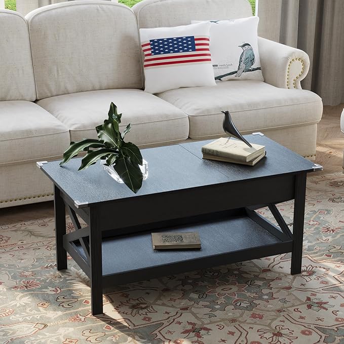 Lift Top Coffee Table with Storage, Small Coffee Table with Hidden Compartment, Dining Center Tables with Lifting Tabletop for Living Room, Home Office