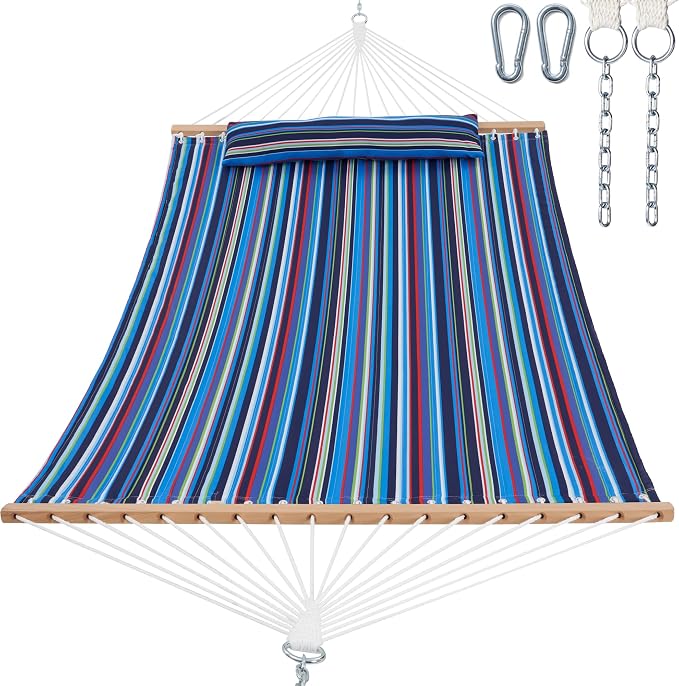 GAFETE Hammock 2 Person Quilted Fabric Hammocks for Outside, Double 12ft Hammocks with Spreader Bar, Large Removable Pillow, Storage Bag, Carabiners, Max 475 lbs Capacity (Abyss Black) by GafeteOutdoorLiving