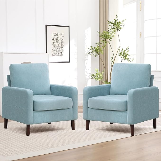 Accent Chair for Living Room, Modern Reading Chair for Bedroom, Upholstered Armchair with Wood Legs and Side Pockets, Single Sofa Side Chair for Office, Small Room, Apartment, Teal Green