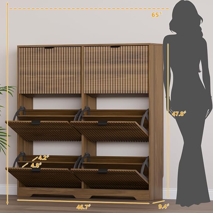 BORNOON Large Shoe Cabinet for Entryway, Tall Narrow Shoe Storage Cabinet with 6 Flip Drawers and Adjustable Shelves, Shoe Rack Cabinet Organizer for Hallway, Foyer, Small Apartment - Image 2