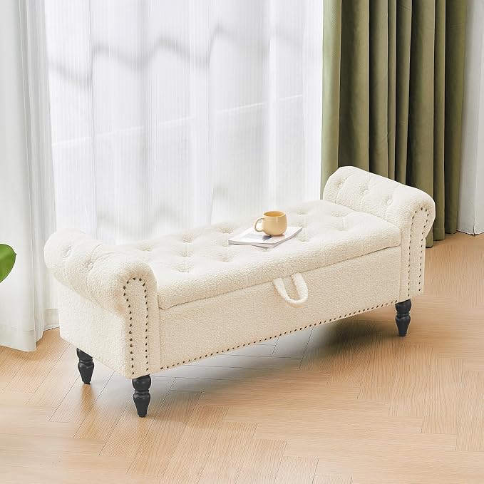 Furnimart Storage Ottoman Bench for Queen Size Bed, Faux Fur Upholstered Storage Bench Accent Bench with Rolled Arms for Bedroom,Living Room, Entryway, 2.5Cubic Feet - Image 7