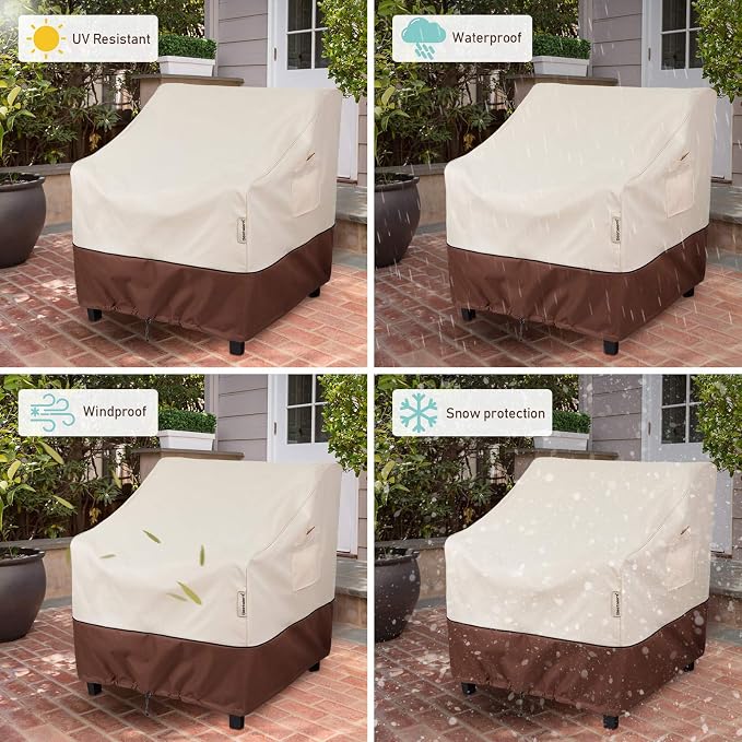 2Pack Waterproof Patio Chair Covers-600D Oxford Heavy Duty Outdoor Furniture Cover, UV & Wind Resistant Deep Seat Chair Protector for All Seasons (Beige/Brown, 28" W x 30" D x 32" H) - Image 7