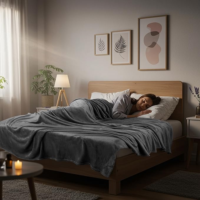 Utopia Bedding Fleece Blanket California King Size Grey 300GSM Luxury Fuzzy Soft Anti-Static Microfiber Bed Blanket (102x96 Inch)
