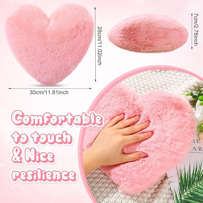 Marsui 2 Pcs Heart Throw Pillows, Soft Fluffy Faux Fur Decorative Hearts Shaped Pillows for Living Room Sofa Bed, Cute Heart Themed Gift for Women(Shrimp Pink,11.81 x 11.02 Inch)
