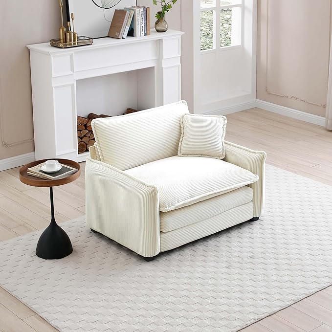 KEIKI 46" Oversized Corduroy Modular Sectional Single Sofa with High-Density Foam Cushions, Removable Armrests, Upholstered Retro 1-Seater Lounge Accent Chair with 1 Pillow, for Living Room, Beige
