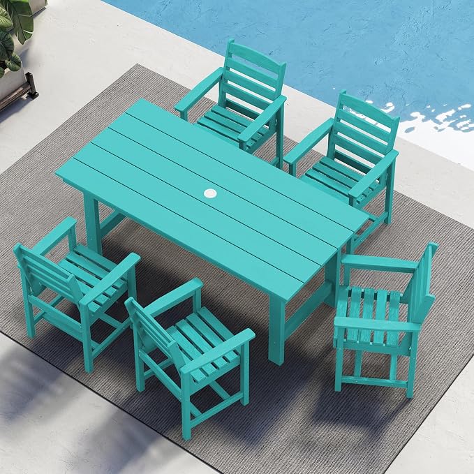 SERWALL Patio Table Set, 5-Piece Outdoor HDPE Furniture with Umbrella Hole, All Weather Dining Table and Chairs for Lawn, Garden, Poolside, Aruba - Image 9