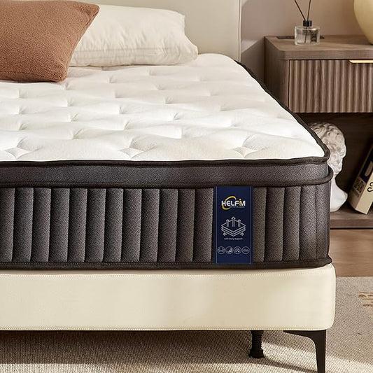 HELFIM® King Size Mattress - 10 Inch Medium Firm Ergonomic Mattress with Hybrid Zoned Pocket Springs & Memory Foam for Back Support & Motion Isolation - CertiPUR-US Certified, 365-Night Trial
