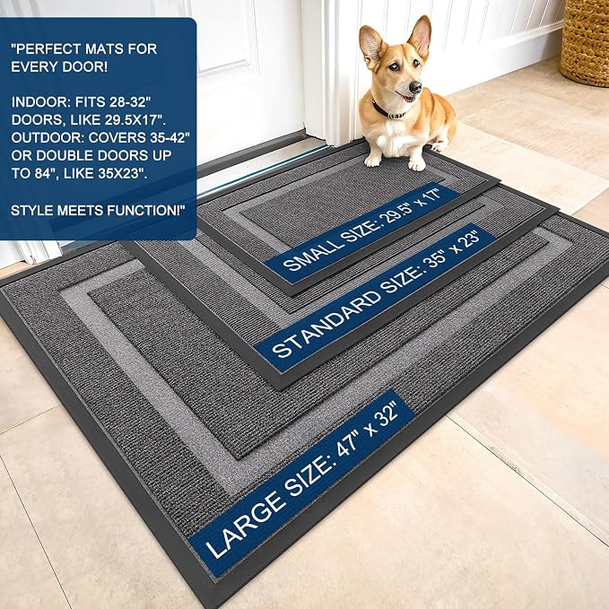 OLANLY Front Door Mat Indoor Outdoor Entrance, Waterproof All-Season, All-Weather Doormat, Sturdy Natural Rubber, Fade Resistant, Low Profile, Easy Clean Patio Porch Entryway Mat, 47x32, Dark Grey - Image 2