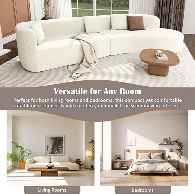Merax Modern Minimalist Large 2-Piece Sectional Curved Chenille Sofa with 3 Pillows and High-Density Foam for Luxurious Comfort and Seamless, for Living Room, Bedroom, Beige