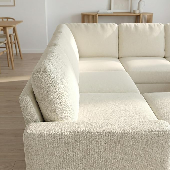7-Seater Large Sectional Couch with Pull Out Bed, L Shaped Chenille Sofa with Storage, Convertible Modular Sofa, for Living Room, Apartment, Beige