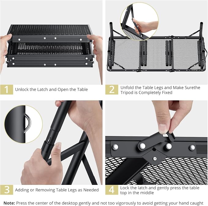 Anbte Folding Grill Table, 3ft Tri-Fold Aluminum Folding Table Adjustable Height Max 27.5" Grill Table with Mesh Desktop, Lightweight, Portable Handle for Outdoor Cooking BBQ Picnic (Black) - Image 9