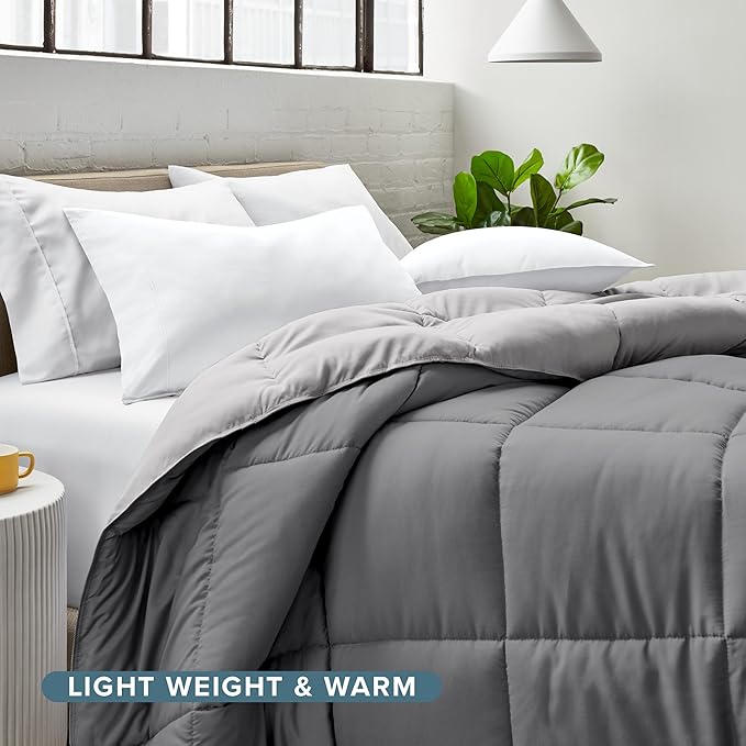 Bare Home King/California King Comforter - Reversible Colors - Goose Down Alternative - Ultra-Soft - Premium 1800 Series - All Season Warmth - Bedding Comforter (King/Cal King, Grey/Light Grey)