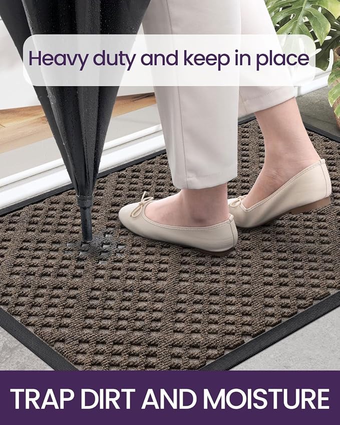 DEXI Front Door Mat Outside Entrance, 2x3 ft Entryway Rubber Back Doormat Heavy Duty, Non Slip Low Profile Welcome Entry Mats for Inside House Floor Exterior Patio, Brown - Image 5
