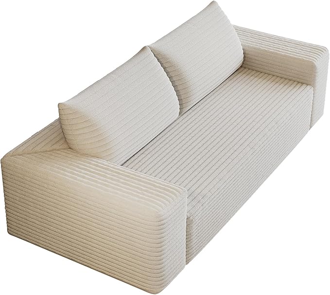 63" Cloud Loveseat Boneless Sofa Couch in a Box, No Assembly Required 2 Seater Foam Compression Couches, Modern Living Room Floor Sofa Couch Corduroy Small Love Seat