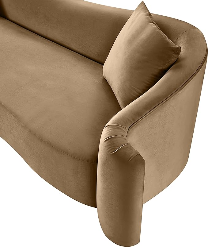Meridian Furniture 44052Beige-S Destin Collection Modern | Contemporary Sofa with Ultra Luxe Beige 460 GSM Velvet, Rich Curves, 91" W x 34.5" D x 31" H, Beige