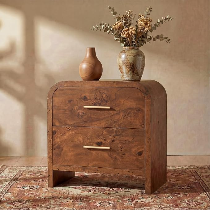 Night Stand [Unique Curved Profile] [FSC-Certified Wooden Board] 2-Drawer Nightstand 24" H Metal Handle Modern Sturdy Bedside Table Side Table End Table by TheBeautyofRusticRefined