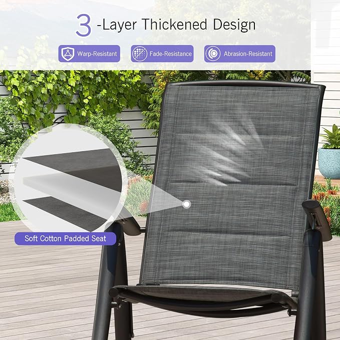 Domi Folding Patio Chairs Set of 2, Aluminium Frame Reclining Sling Lawn Chairs with Adjustable High Backrest, Patio Dining Chairs for Outdoor,Porch,Balcony (Double-Layered Textilene Fabric) - Image 5