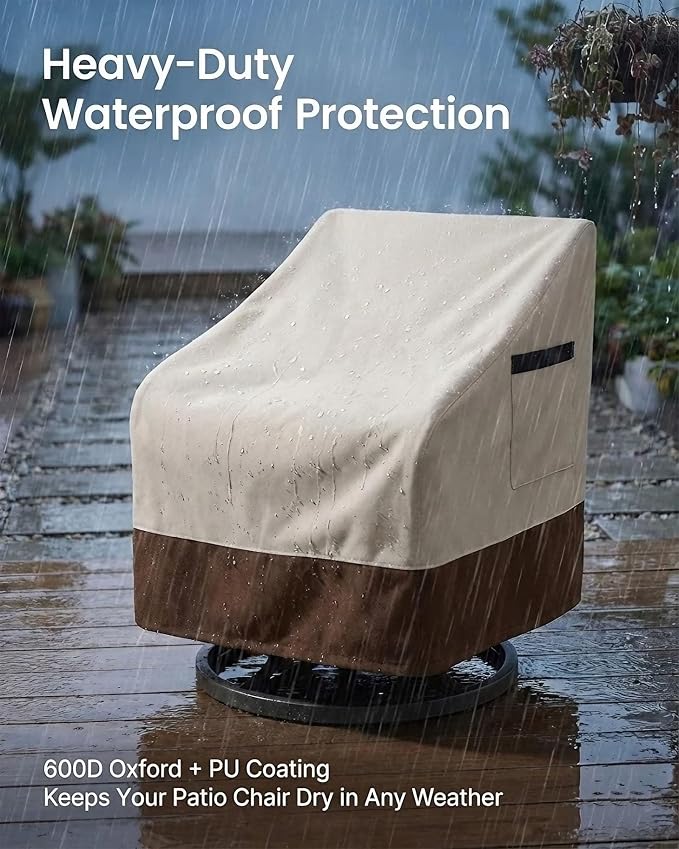 Outdoor Furniture Covers 4-Pack, Heavy Duty 600D Oxford Fabric Patio Chair Protectors, Weather Resistant Waterproof, 28x32x36 Inches, Beige and Brown - Image 5