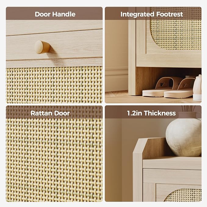 Mericonia Shoe Cabinet Storage for Entryway with 2 Flip Drawers(3-Tier), Rattan Freestanding with Door & 3 Adjustable Shelve,Hidden Shoe Rack Organizer for Hallway, Foyer - Image 3