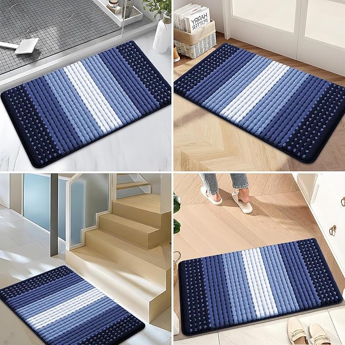 Kitinjoy Indoor Outdoor Door Mat, 59x36 Non-Slip Absorbent Dirt Trapper, Low-Profile Washable Inside Entrance Front Floor Mat, Sturdy Soft Entry Dotted Ombre Doormats for Entryway, Navy Blue - Image 6
