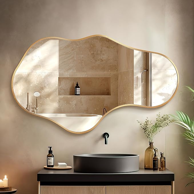 Dorlicecass Irregular Wall Mirror - Wall Mirrors Decorative 22"x 36" Asymmetrical Abstract Mirror Aviation Aluminum Alloy Frame Unique for Bathroom, Bedroom, Living Room, Cloakroom, Entryway Gold by Dorlicecass