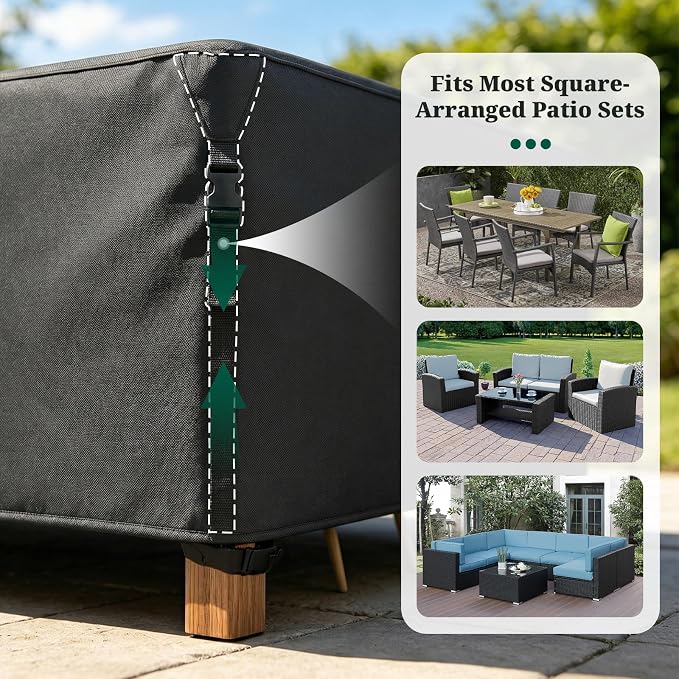 MR. COVER Heavy Duty Patio Furniture Covers, 900D Outdoor Furniture Cover Waterproof , Large Patio Set Covers Waterproof Outdoor for Dining Table and Chairs Combo, 113 x 76 x 28 Inch, Black - Image 3