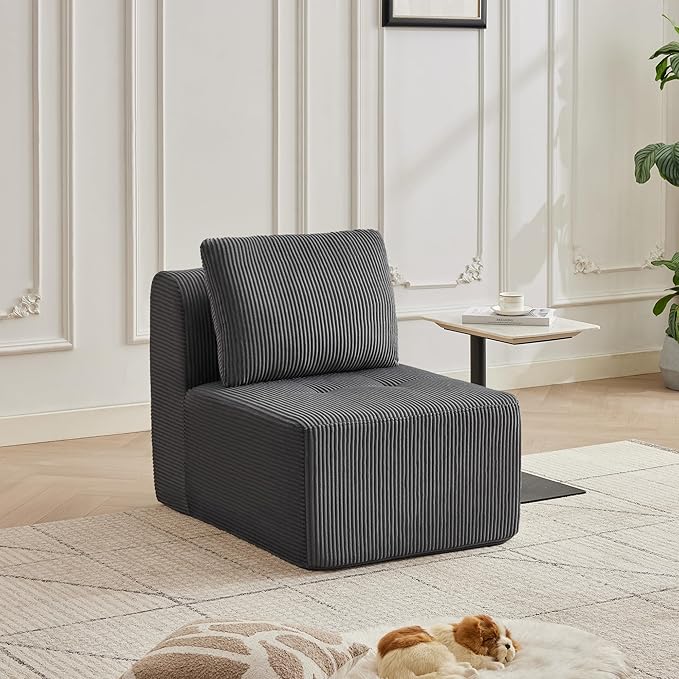 Modular Sectional Sofa with Movable Ottoman, 1 Seat Deep Seat Couch with 1 Pillow, Comfy Cloud Sectional Sofa for Living Room, Bedroom and Apartment (Grey, 1 Middle)