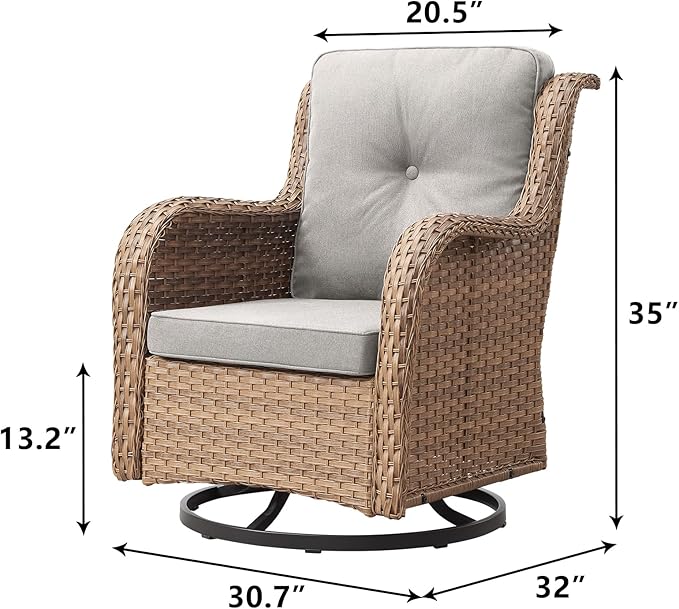 Rilyson Patio Chairs Rocking Swivel Chiar - 2 Piece Outdoor Wicker Furniture Chairs Set Rattan Rocker Chair with High Back and Deep Seating for Porch Deck(Yellow/Beige)