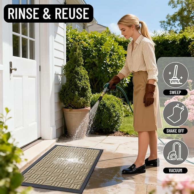OLANLY Front Door Mat Outside Entrance 59x23, Absorbent, Heavy Duty Sturdy Natural Rubber Doormat Indoor Outdoor, Stain and Fade Resistant, Non-Slip Backing Low Profile Floor Mat for Entryway, Beige - Image 8