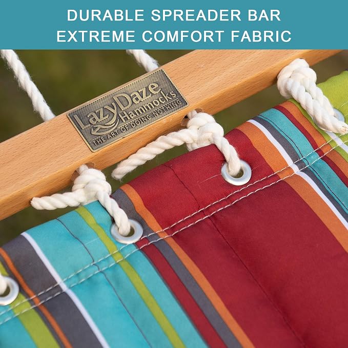 Lazy Daze Hammocks 12 FT Quilted Fabric Double Hammock with Spreader Bars and Detachable Pillow, 450lbs Weight Capacity - Image 4