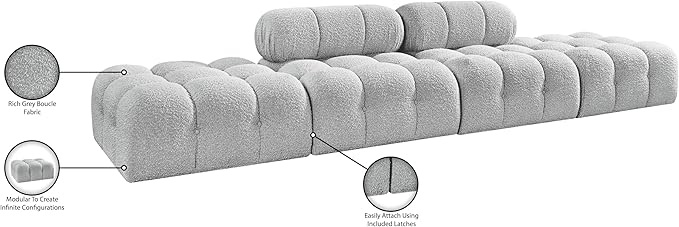 Meridian Furniture 611Grey-S136C Ames Collection Modern | Contemporary Modular Sectional with Rich Grey Boucle Fabric, Modular to Create Infinite Configurations, 136" W x 34" D x 28" H, Grey