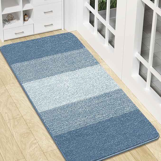 Kitinjoy Indoor Outdoor Door Mat, 47x20 Non-Slip Absorbent Dirt Trapper, Low-Profile Washable Inside Entrance Front Floor Mat, Sturdy Soft Entry Doormats for Entryway, Light Blue by Kitinjoy