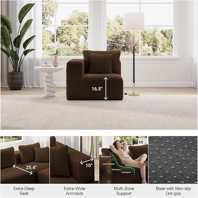 Novilla Modular Sectional Sofa, Modern Cloud Sectional Couch with Smarts Coil® Support, Upholstered Boneless Couch for Living Room Apartments Bedroom, No Assembly Required, Brown (Ottoman)