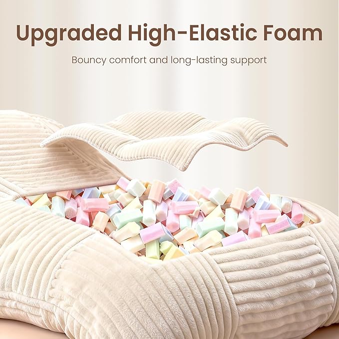 HOMRELEXA Giant Bean Bag Chair, 3-in-1 Convertible Bean Bag Floor Cushion with Washable Cover,Beanbag Chairs for Adult, Living Room, Bedroom, Cream