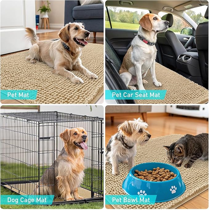 OLANLY Dog Door Mat for Muddy Paws 59x32, Absorbs Moisture and Dirt, Absorbent Non-Slip Washable Doormat, Quick Dry Chenille Mud Mat for Dogs, Entry Indoor Entryway Carpet for Inside Floor, Beige - Image 7