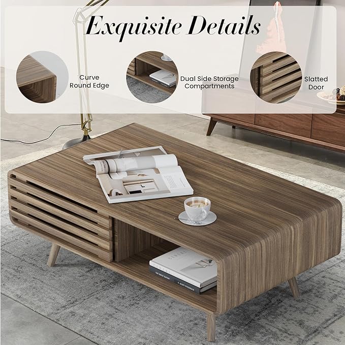 Easyego Coffee Table with Storage, Farmhouse Wood Tables for Living Room, Easy Assembly, Suitable for Various Home Styles (Brown)