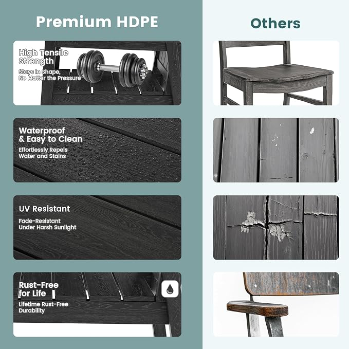 Pamapic 7 PCS Outdoor Dining Set, Spacious HDPE Outdoor Table and Chairs, Wood Grain Patio Furniture Sets with Elegant Armrest, All-Weather Patio Dining Table with Umbrella Hole, Black - Image 5
