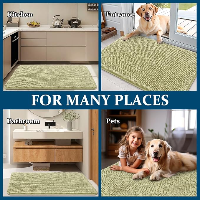 OLANLY Dog Door Mat for Muddy Paws 47x32, Absorbs Moisture and Dirt, Absorbent Non-Slip Washable Doormat, Quick Dry Chenille Mud Mat for Dogs, Entry Indoor Entryway Carpet for Inside Floor, Vanilla - Image 8