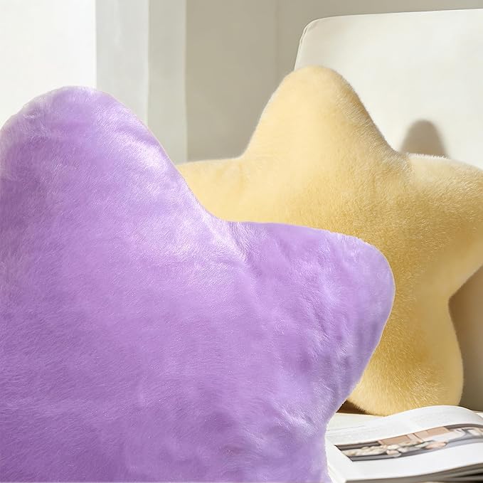 2PCS Star Pillow Set, 15.35’’ Cute Yellow Decorative Star Shaped Throw Pillows for Bed Couch, Aesthetic Soft Faux Plush Pillow Cushion for Room Bedroom Sofa Chair Floor Decor(Yellow)