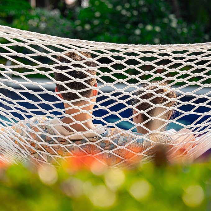 Lazy Daze Hammocks 12FT Double Rope Hammocks, 2 Person Hand Woven Cotton Hammock with Pillow and Spreader Bar for Outside, Patio, Poolside, FIT 13-15 Ft Stand, Max 450 Lbs, Natural, 141 x 57 inches - Image 2