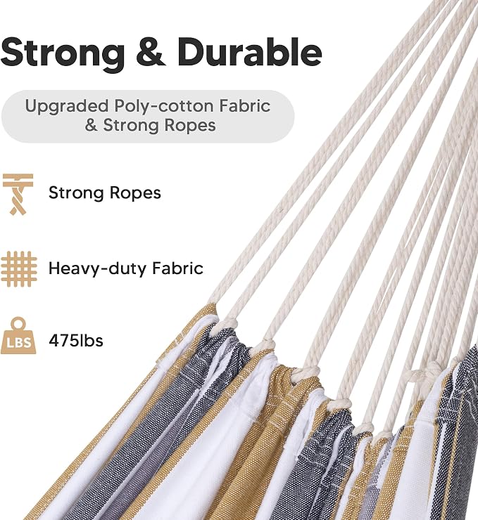SUNCREAT Large Hammock for Tree, Outdoor Tree Fabric Hammock Only, Coffee Stripes - Image 3