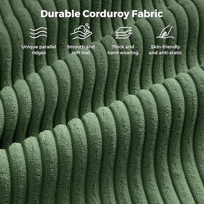 97" Green Corduroy Modular Sectional Sofa, L-Shaped Couch with Movable Ottoman & Spring Cushion, Deep Seat Modular Sofa for Living Room Bedroom Apartment