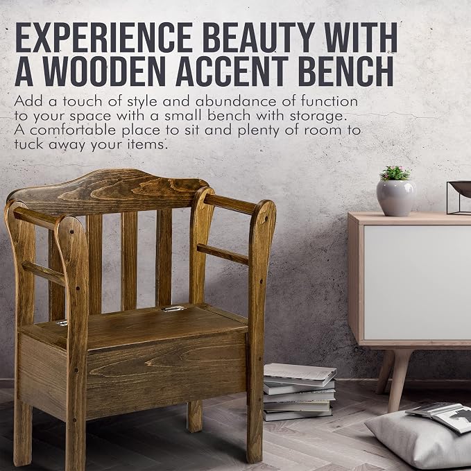 Peaceful Classics Bench with Storage - Small Wooden Storage Bench for Entryway, Hallway, Mudroom, Farmhouse, Bedroom, & Living Room, Amish Handmade Furniture Storage Organizer, Special Walnut - Image 6