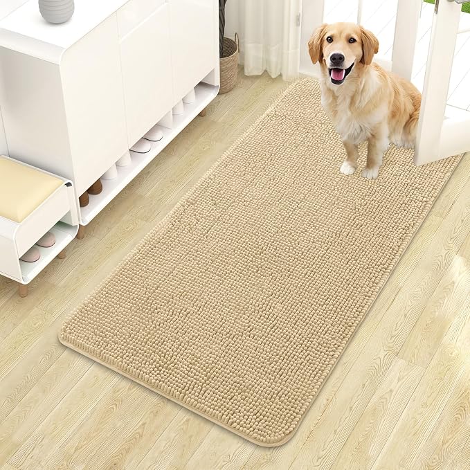 OLANLY Dog Door Mat for Muddy Paws 44x24, Absorbs Moisture and Dirt, Absorbent Non-Slip Washable Doormat, Quick Dry Chenille Mud Mat for Dogs, Entry Indoor Entryway Carpet for Inside Floor, Sand by OLANLY
