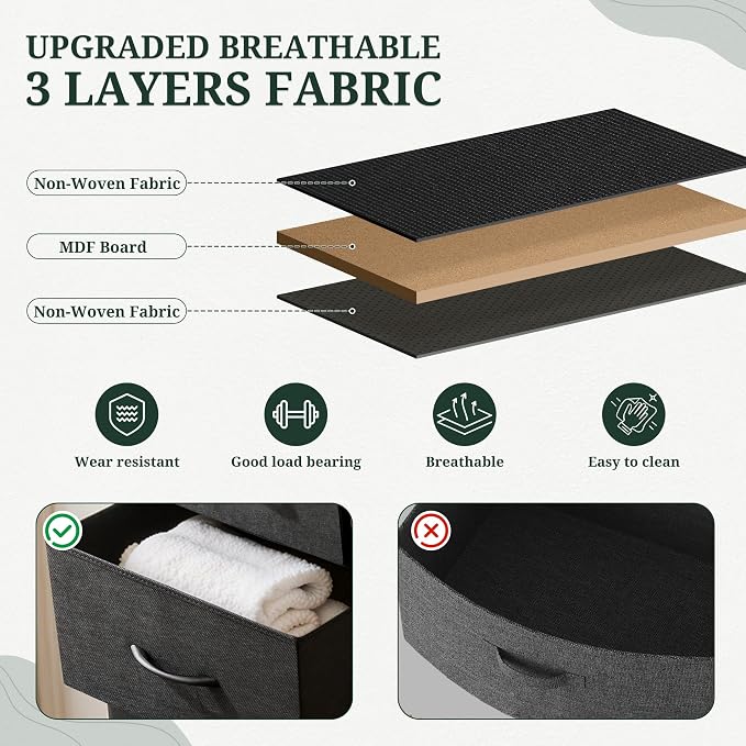 Nightstand Upgraded, Small 2 Drawer Dresser End Table Bedside Furniture, Wooden Top Fabric Bins for Bedroom, Closet, Entryway, Dorm, 11.8" D x 18" W x 20", Charcoal Black - Image 6