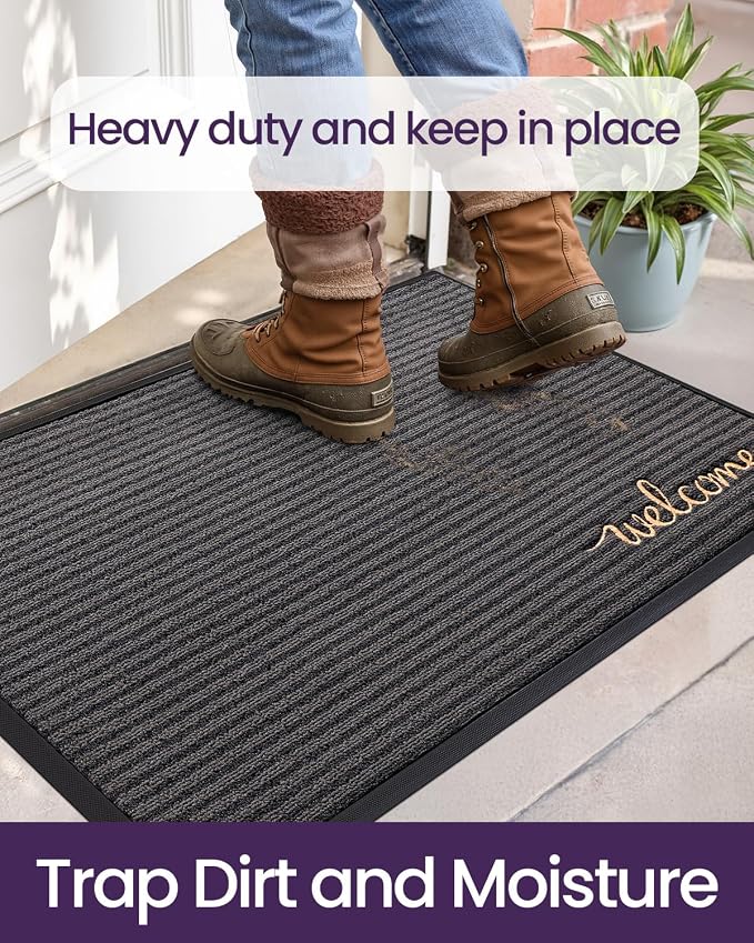 DEXI Front Door Mat Outside Entrance, 4x6 ft Extra Large Rubber Entry Doormat Heavy Duty, Non Slip Welcome Mats for Inside House Floor Entryway Exterior Patio, Welcome Grey - Image 5