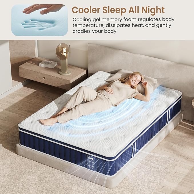 Queen Size 12 Inch Hybrid Mattress, 7-Zone Support Pocket Springs Mattress in a Box with Targeted Comfort, Motion Isolation&Pressure Relief, CertiPUR-US Certified