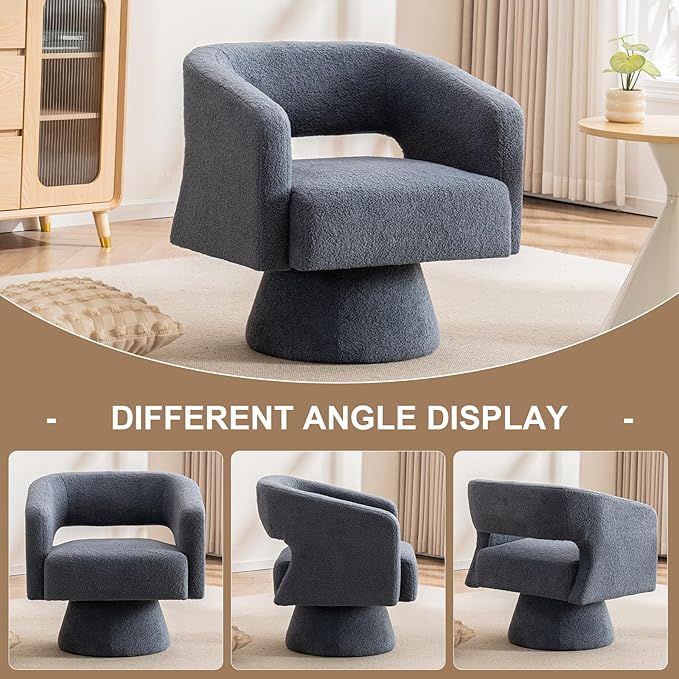 ClinQ Swivel Barrel Accent Chair, Oversized Teddy Upholstered Round Swivel Chairs Set of 2, Modern Luxury 360° Living Room Vanity Chair for Bedroom Office&Living Room, Blue