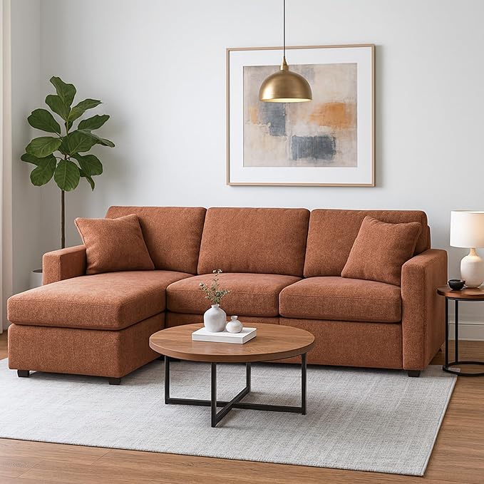 Signature Design by Ashley Modmax Urban L-Shaped Left-Arm Facing Modular Stain Resistant 3-Piece Sectional with Chaise, Reversible Cushions and 2 Accent Pillows, Orange